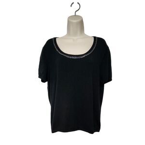 Jones New York Embellished Neckline Cap Sleeve Shirt Blouse XL Color Black